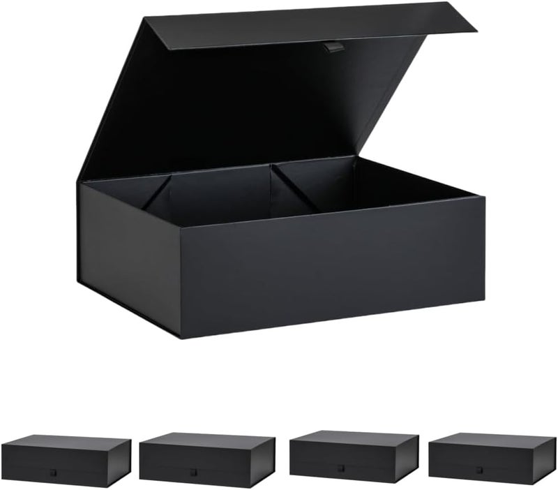 PLINJOY Extra Large Black Gift Box 5 Pack 16.5x14x5.5 Inches,Gift Boxs for Presents with Lid Magnetic Closure Collapsible,Groomsman Proposal Box,Birthday, Christmas,for Clothes and Large Gifts - Image 1